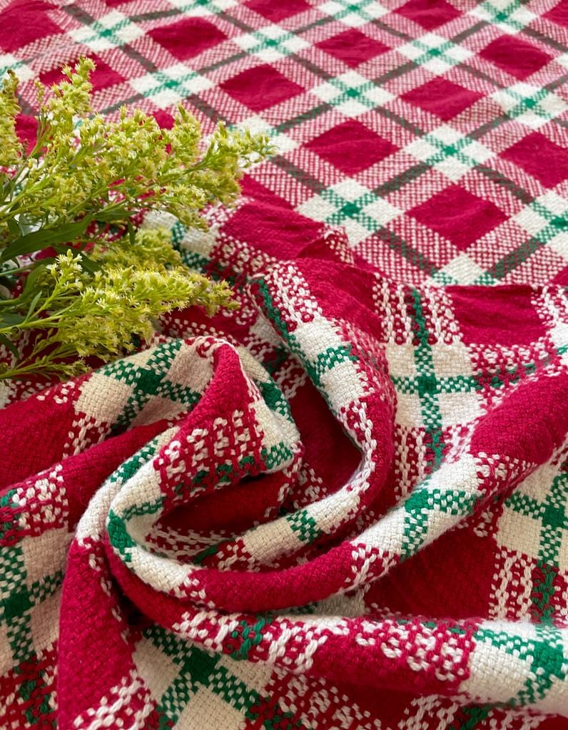 Hand Woven Hache Dish Towels | Black & White Stripes with Red Border