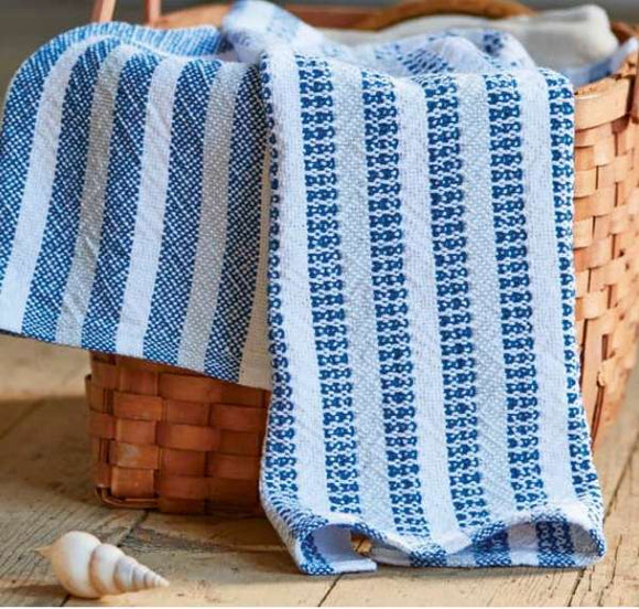 White Waffle Weave Guest Towel with Aqua Blue Linen Border